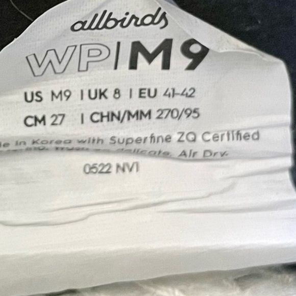 allbirds•Size 9•Men’s Wool Runners•Hazy Indigo w/ Blizzard Sole•VERY Gently Worn - Picture 12 of 13